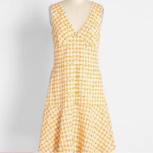 ModCloth “Flutter It Up, Buttercup Tiered Mini Dress” Gingham Sunflower Dress
